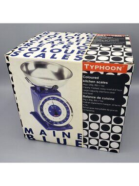 NEW Typhoon Retro Kitchen Scale Maine Blue with Stainless Steel Food Bowl UNUSED